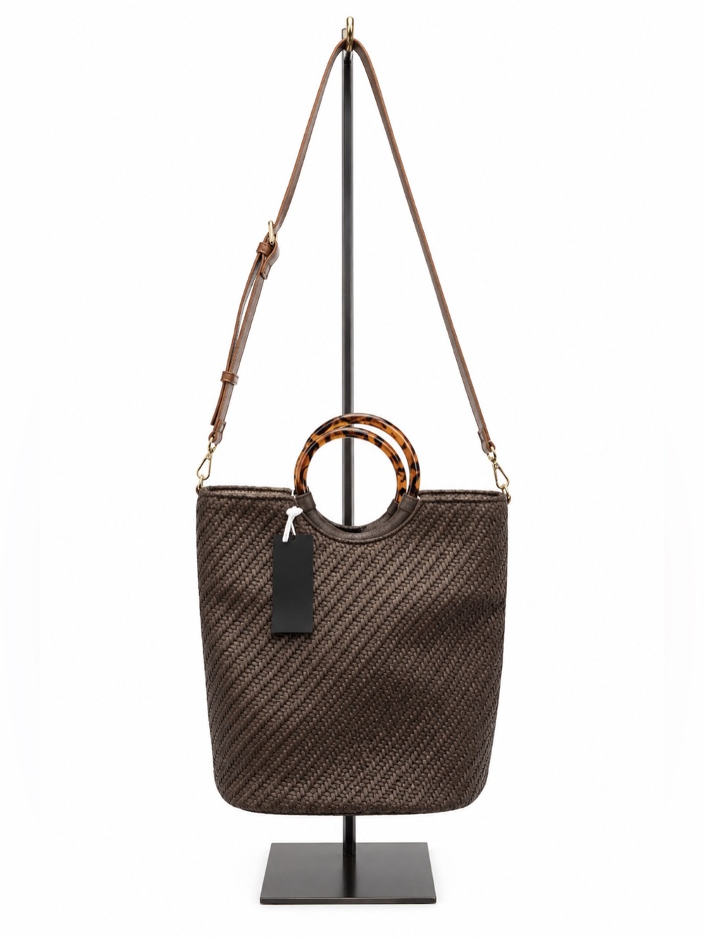 Womens Banana Republic Straw Tote Bag Woven Shoulder Strap Brown Bamboo Handle